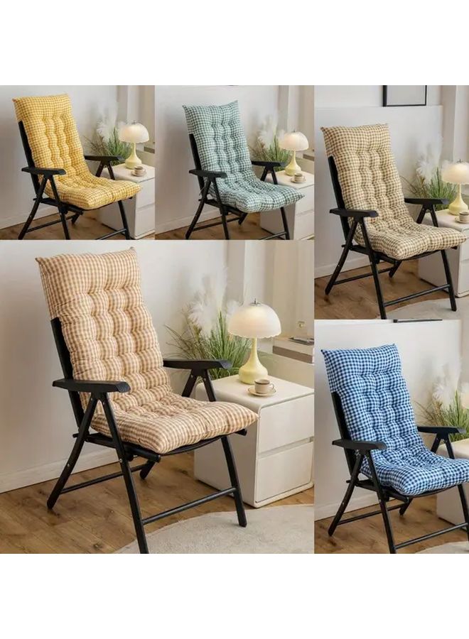 Blue Farmhouse Plaid Rocking Chair Cushion 18 9x61 Inch Tufted High Back Thick Seat - Image 3